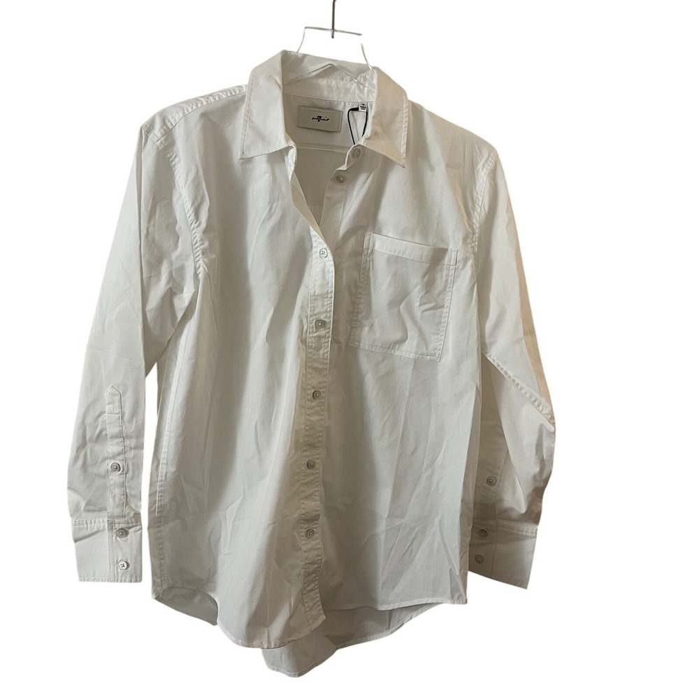 7 For All Mankind White Button Down Shirt XS Long Sleeve‎ Cotton Blend NWT